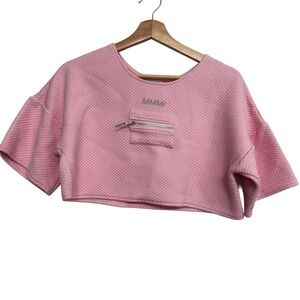 My Mum Made It Pink Crop Top Textured Short Sleeve Size XL